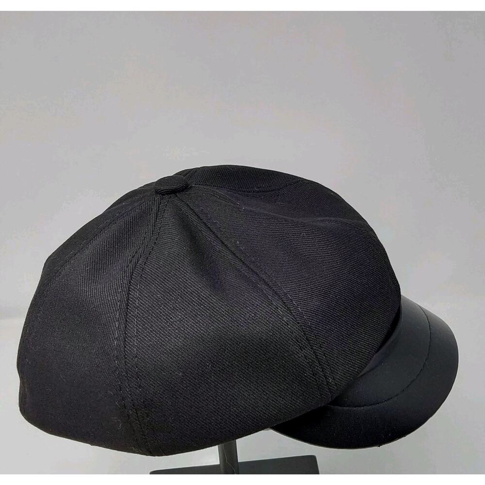 Black Baker Boy Newsboy Cap Faux Leather Brim Women's One Size Hat - Picture 6 of 6